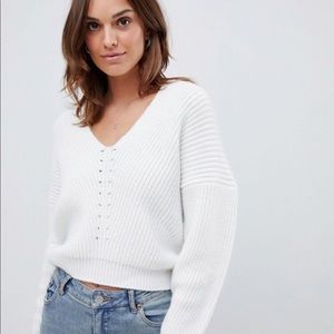 White soft v neck sweater